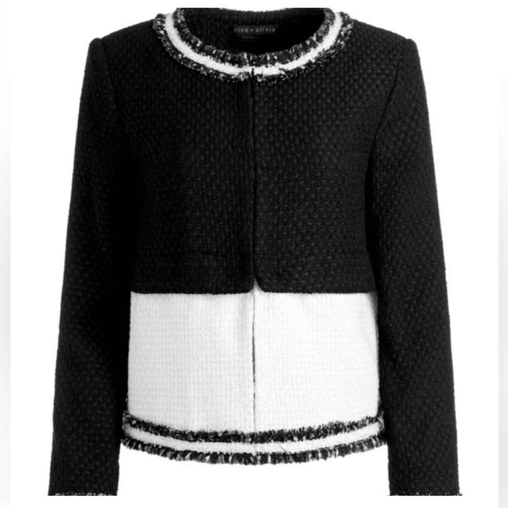 Alice + Olivia KIDMAN TWO-FER TWEED JACKET Black and White Size XS NWT - Picture 2 of 9